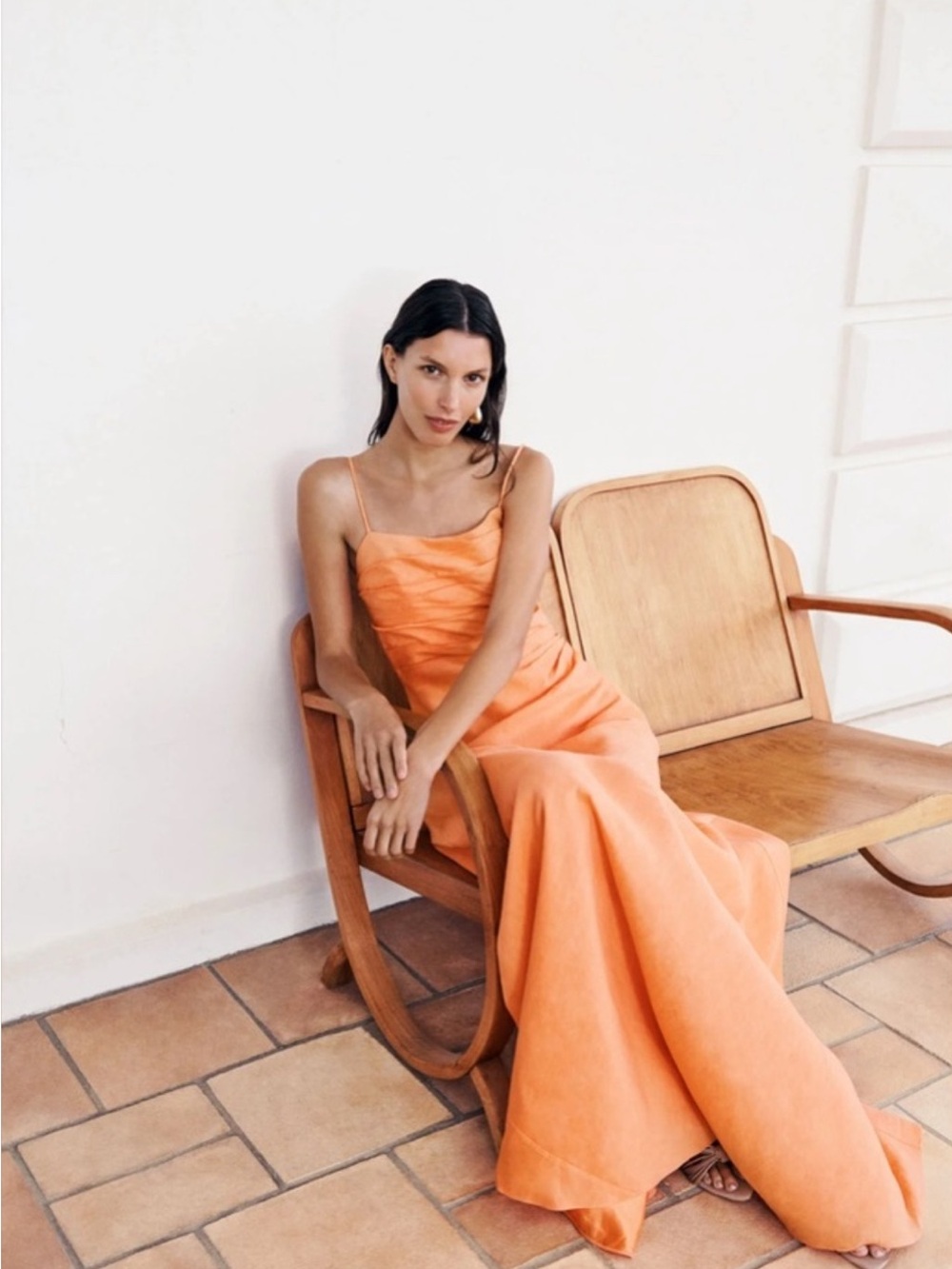 Aje Clarice Orange Linen Maxi Dress